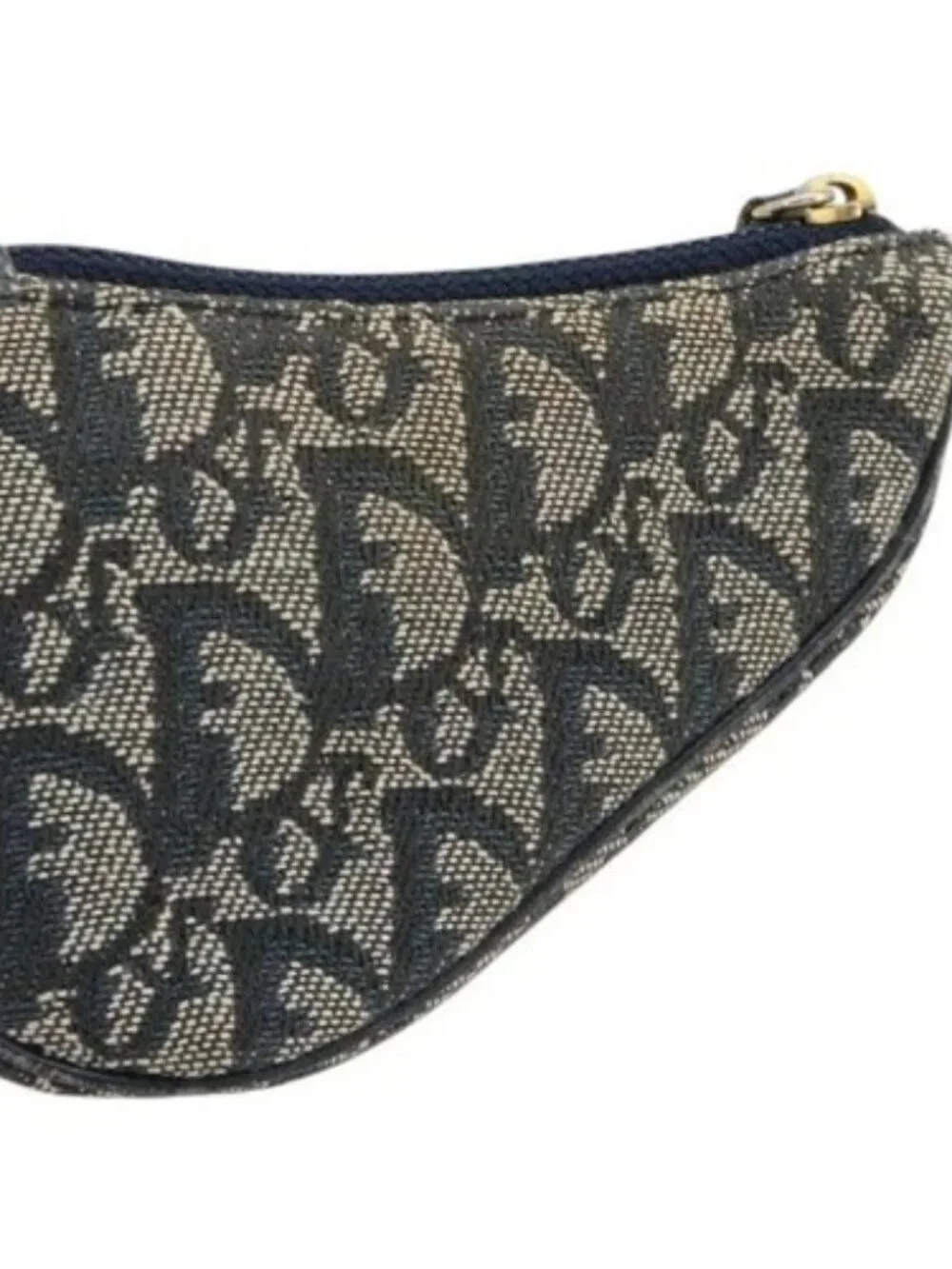 Christian Dior Trotter Canvas Saddle Coin Purse Navy Gold Auth bs35356